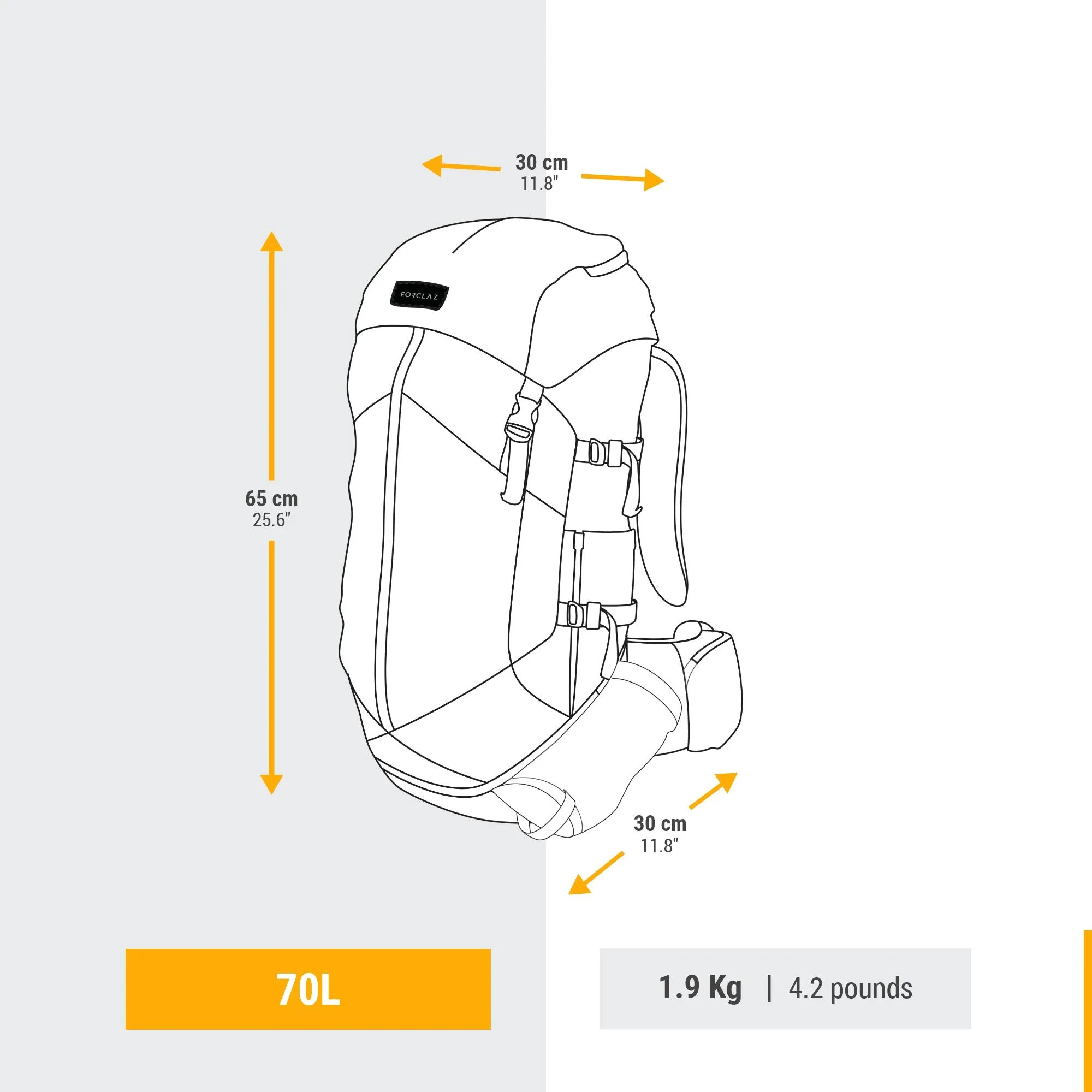 Forclaz Men's MT100 Easyfit 70 L Backpacking Pack