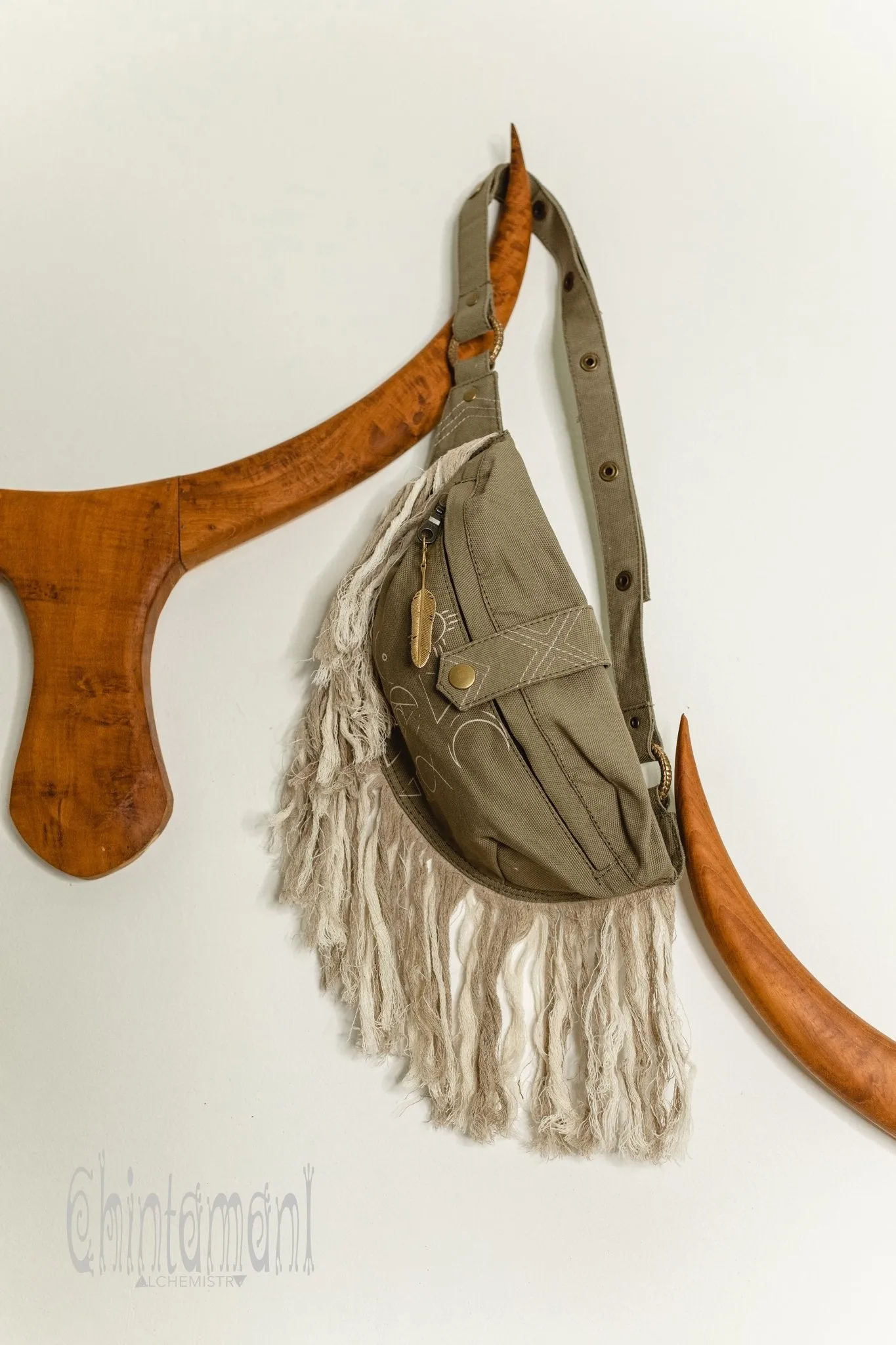 Fringe Cotton Canvas Banana Fanny Pack / Waist Bum Bag / Army Green