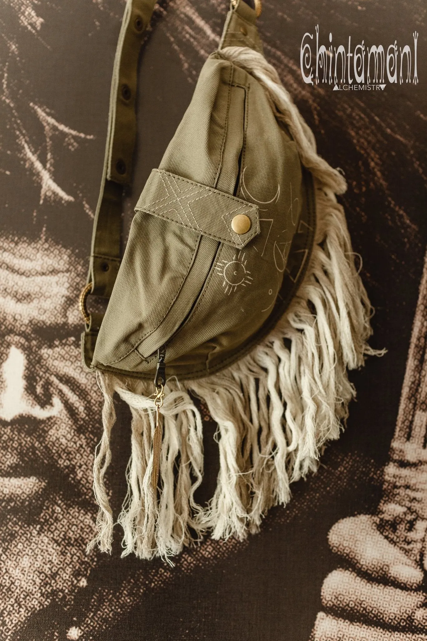 Fringe Cotton Canvas Banana Fanny Pack / Waist Bum Bag / Army Green