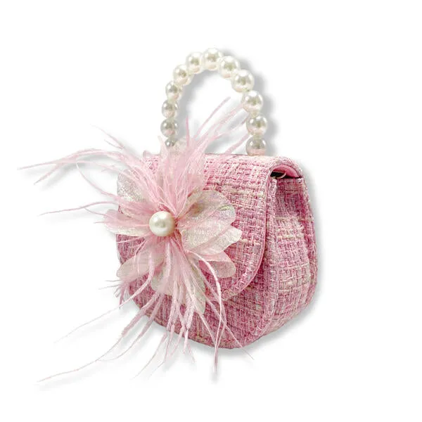 Fuchsia Feather Floral Tweed Purse