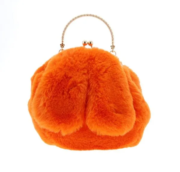 Furry Rabbit Ear Plush Purse - Orange