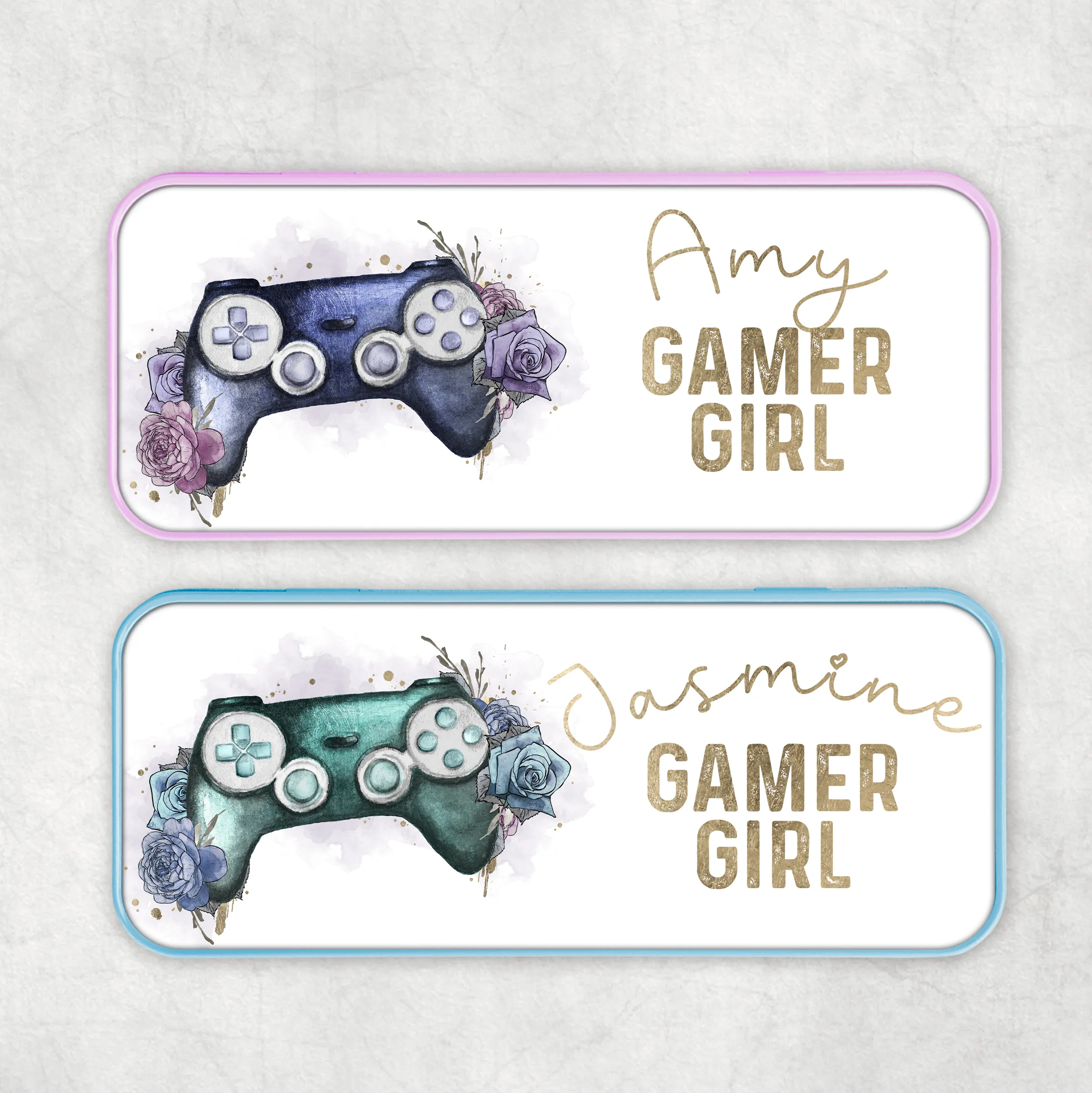 Gamer Girl Floral Personalised School Pencil Tin