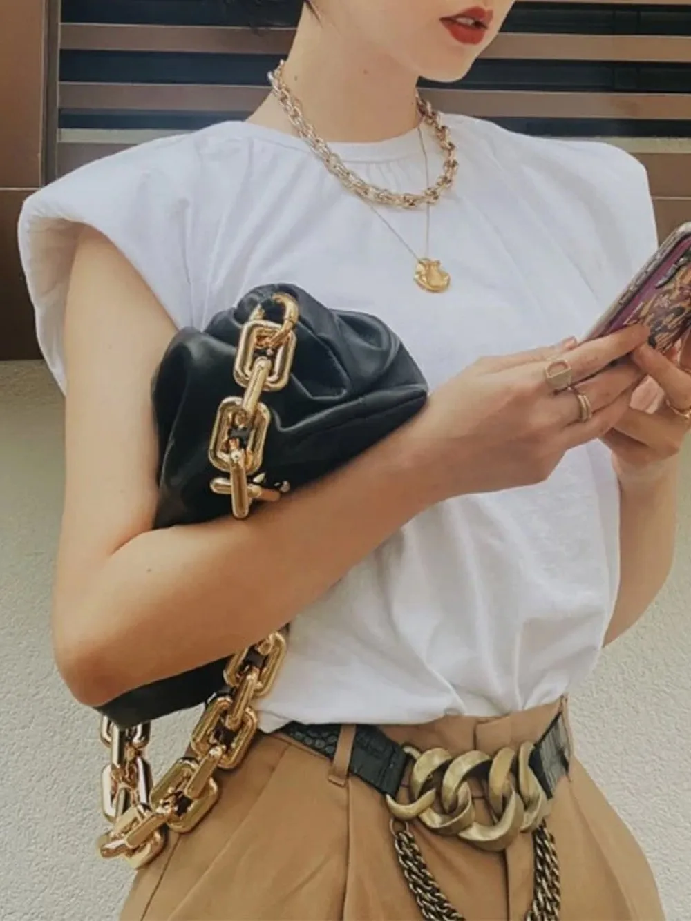 Gold Chain PU Leather  Bag