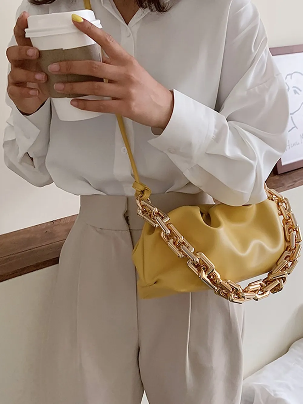 Gold Chain PU Leather  Bag