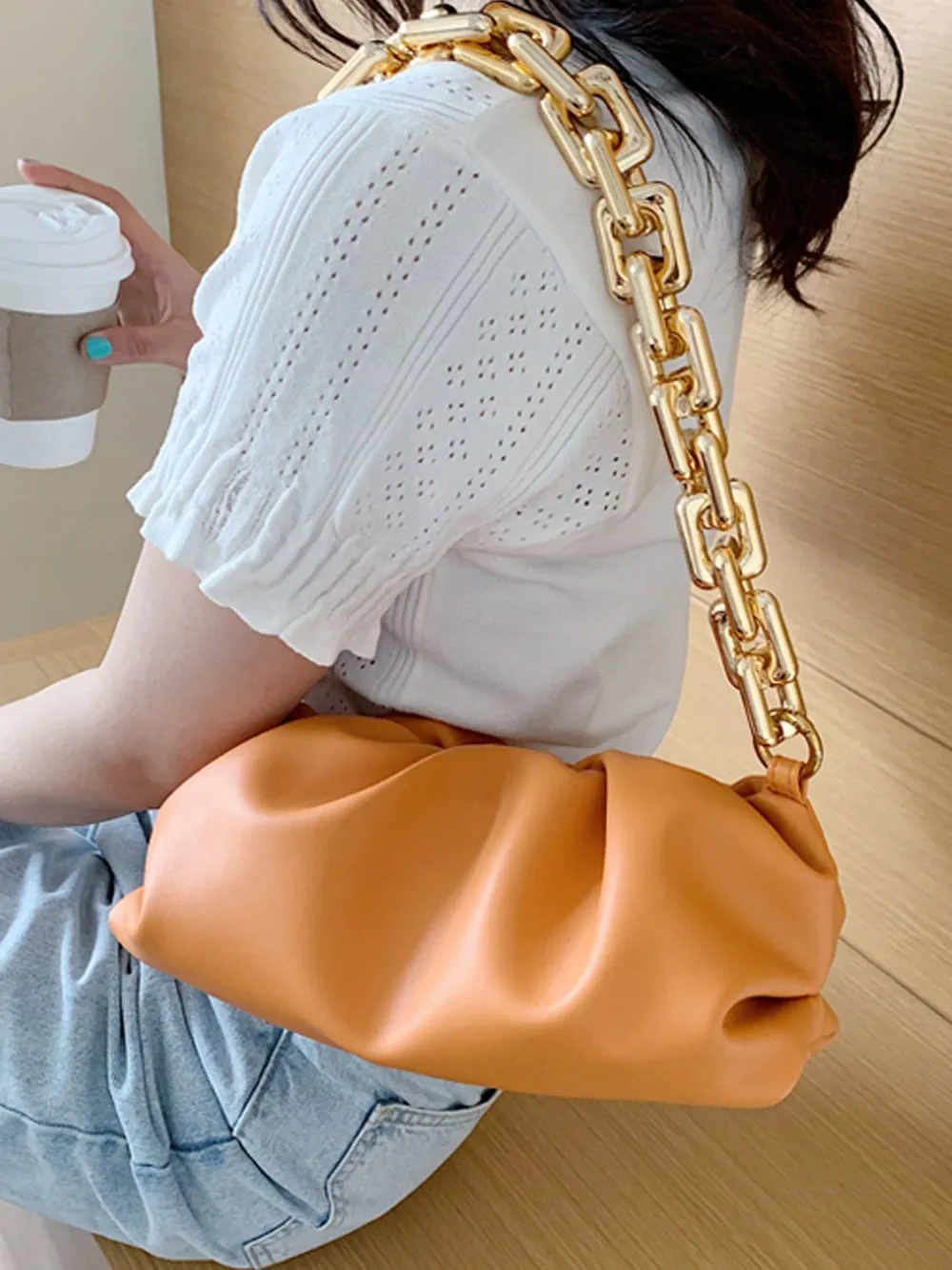 Gold Chain PU Leather  Bag