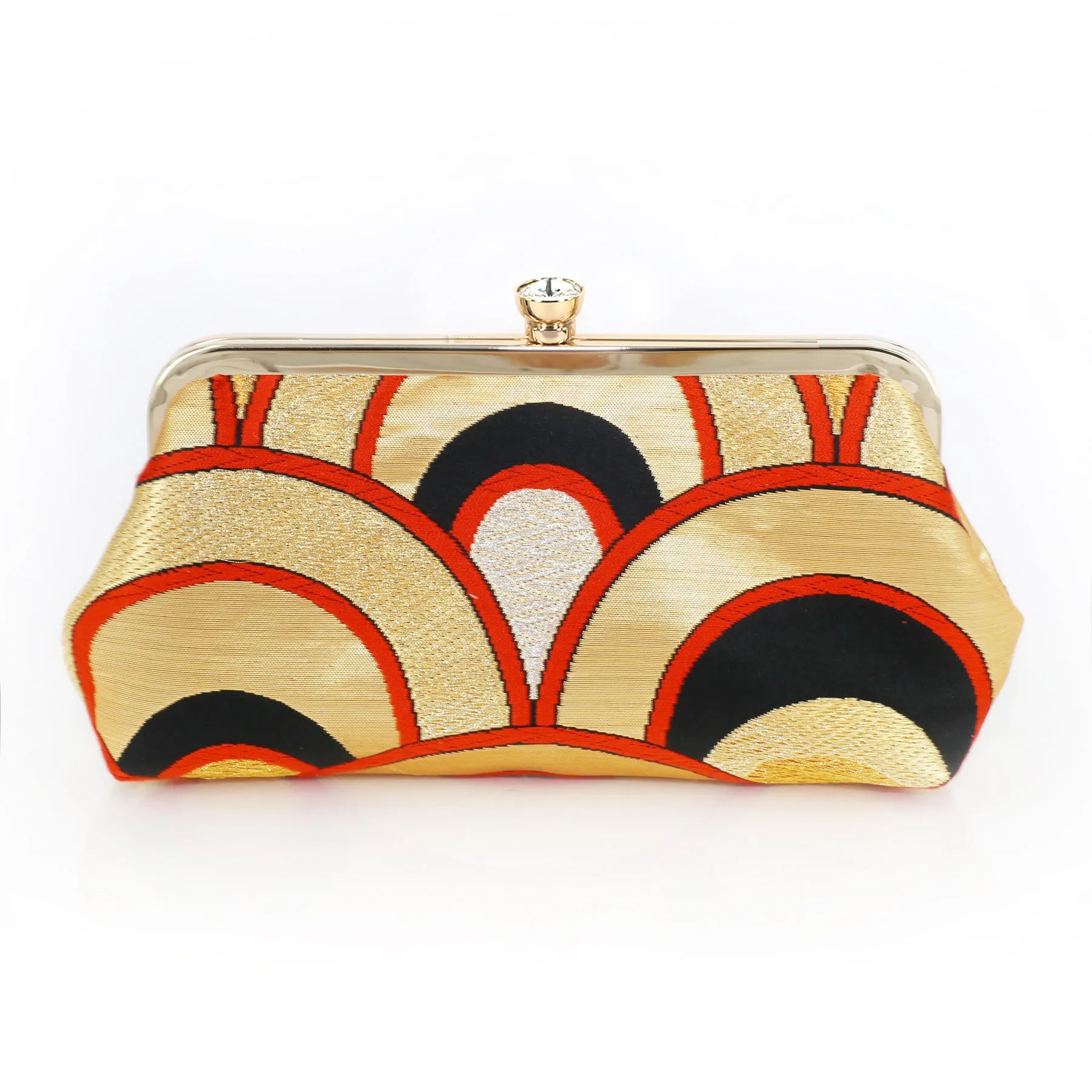 Golden & Black Seigaihai Waves Clutch Bag | Upcycled from vintage Japanese Obi