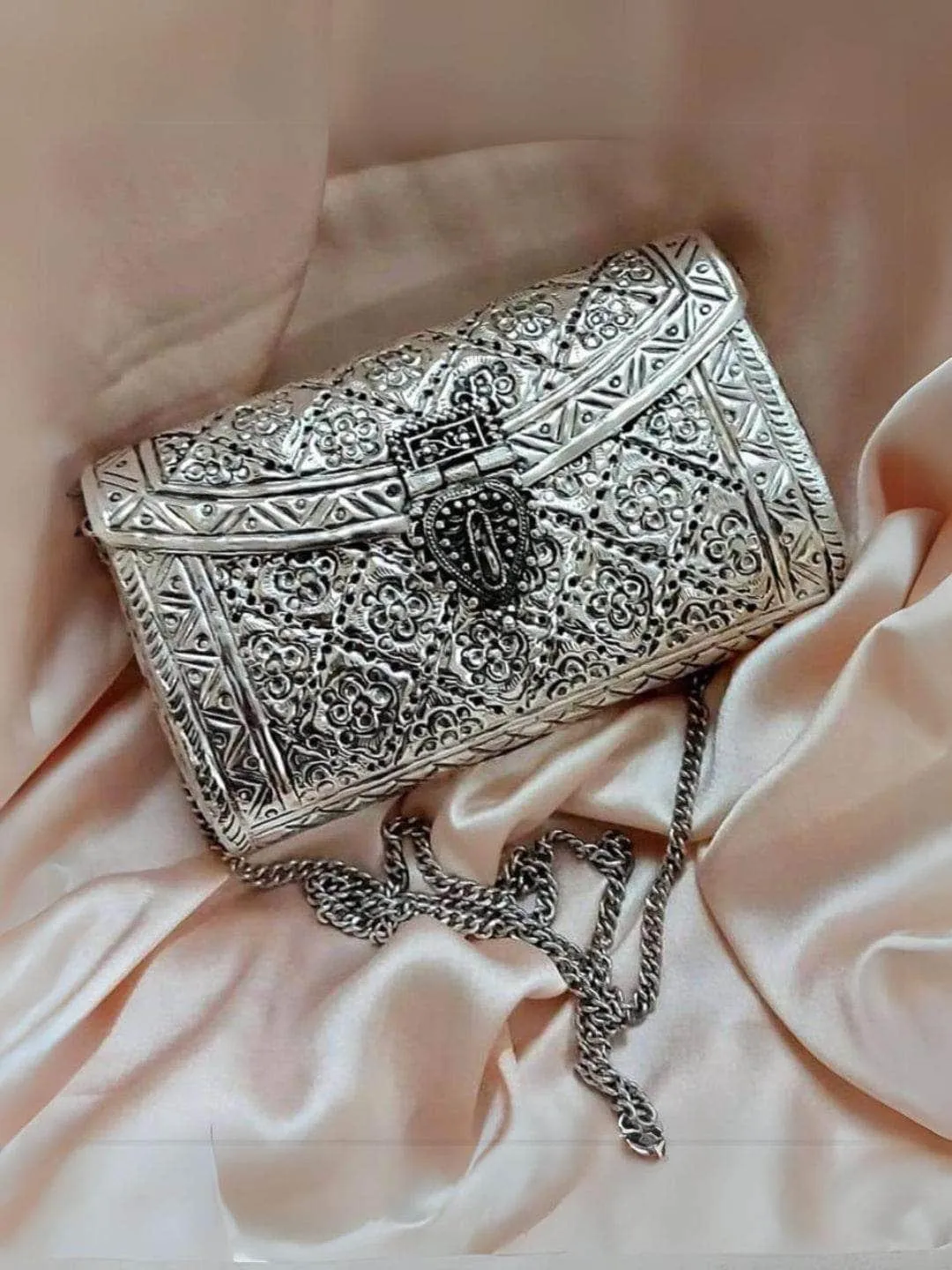 Handmade Handcrafted Antique Silver Metal Clutch