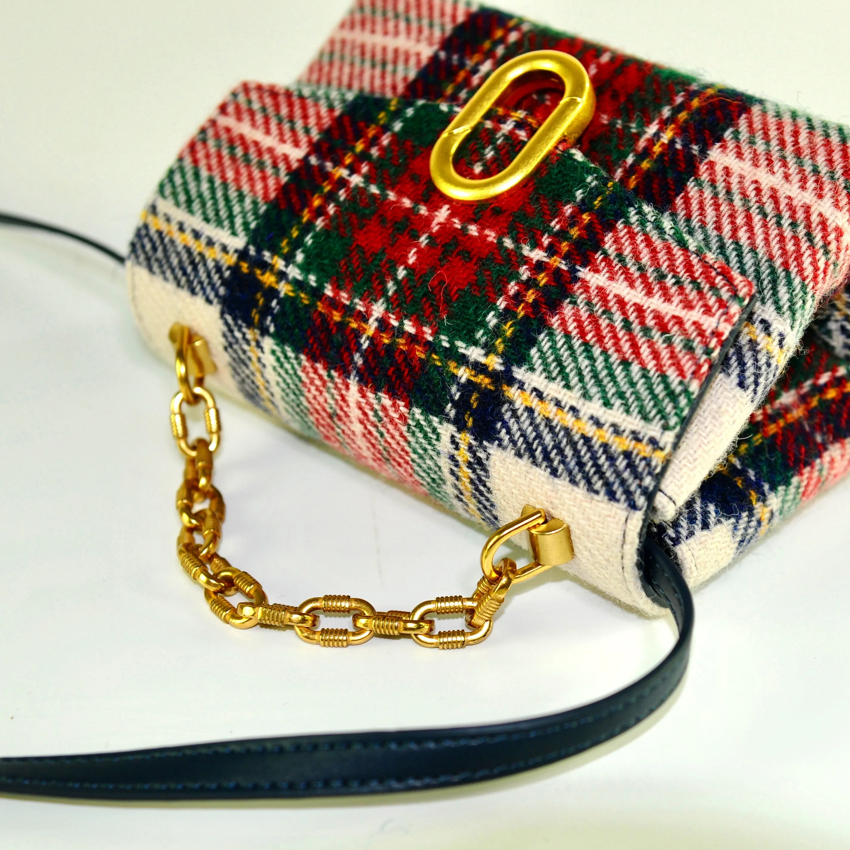 Harris Tweed Wool Metal Chain Handle Bag,Scottish Handcrafted Bag-i7bags