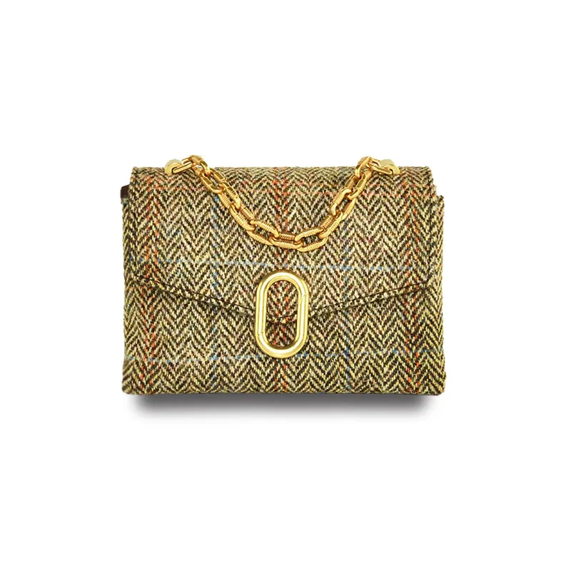 Harris Tweed Wool Metal Chain Handle Bag,Scottish Handcrafted Bag-i7bags