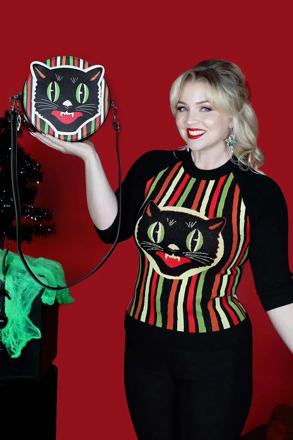 Haunted Holiday Cat Face Crossbody Purse