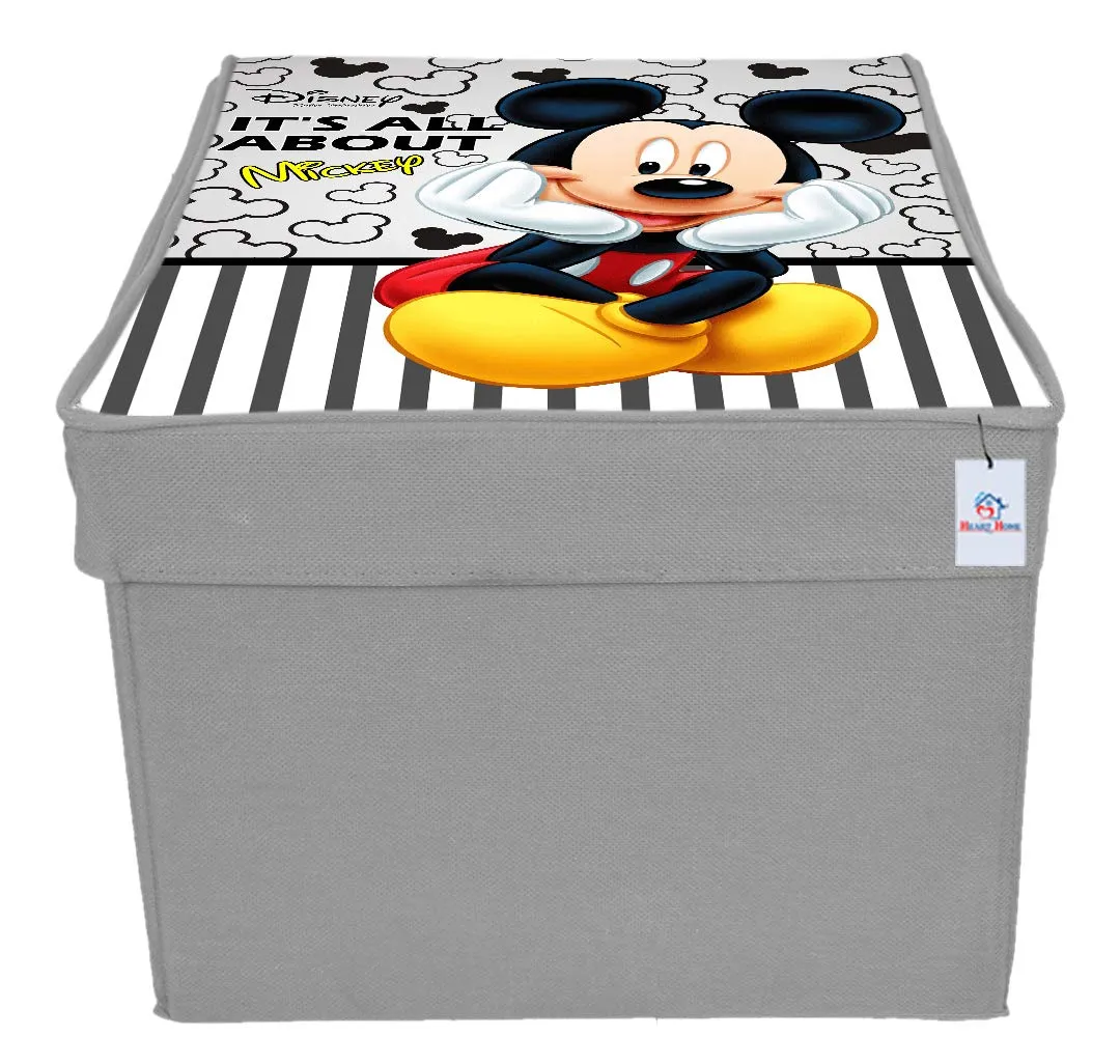 Heart Home Disney Mickey Print Non Woven 2 Pieces Fabric Foldable Saree,Shirt Cover Storage Organizer Box with With Lid, Extra Large (Grey)-HHEART16314