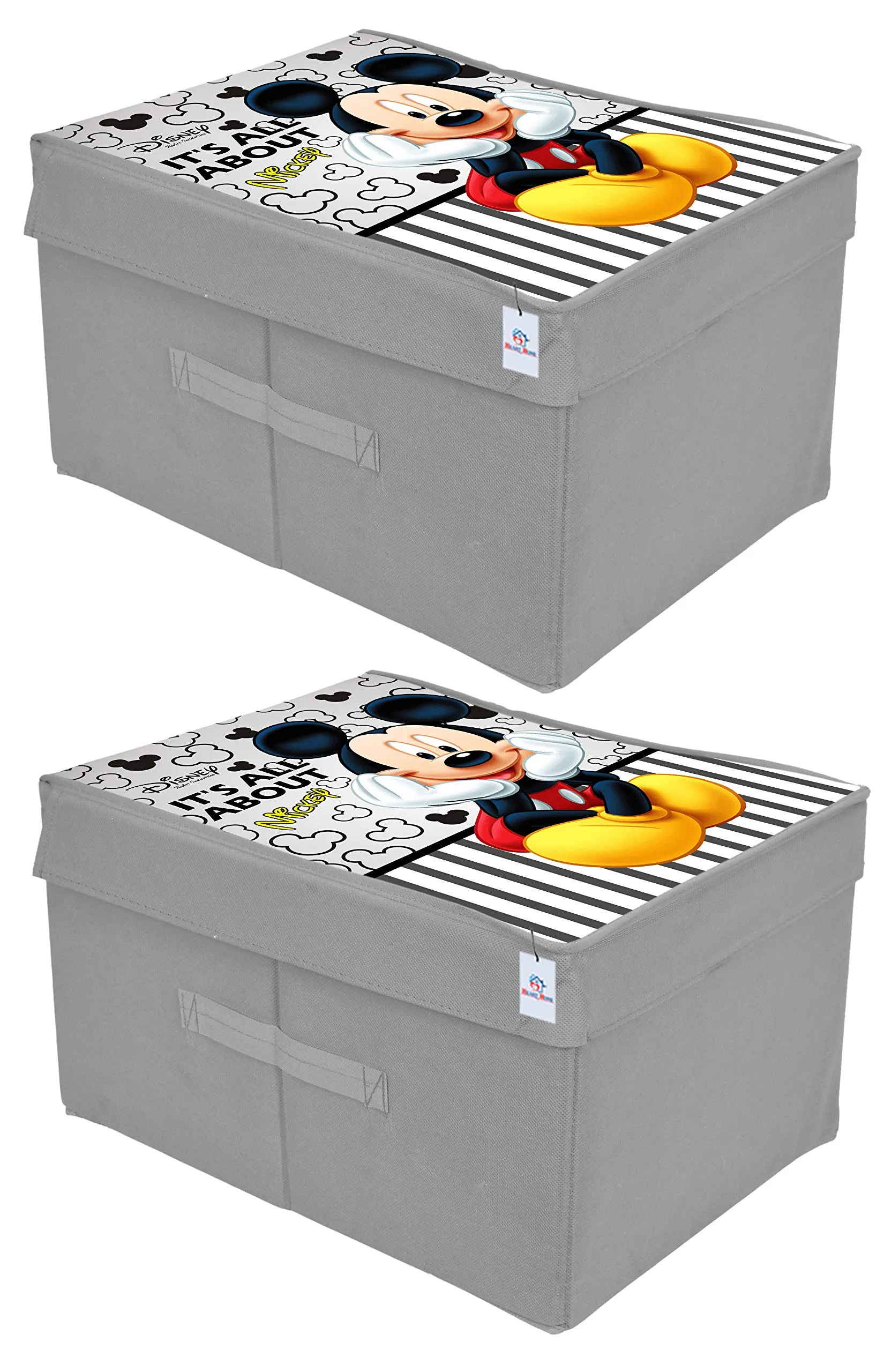 Heart Home Disney Mickey Print Non Woven 2 Pieces Fabric Foldable Saree,Shirt Cover Storage Organizer Box with With Lid, Extra Large (Grey)-HHEART16314