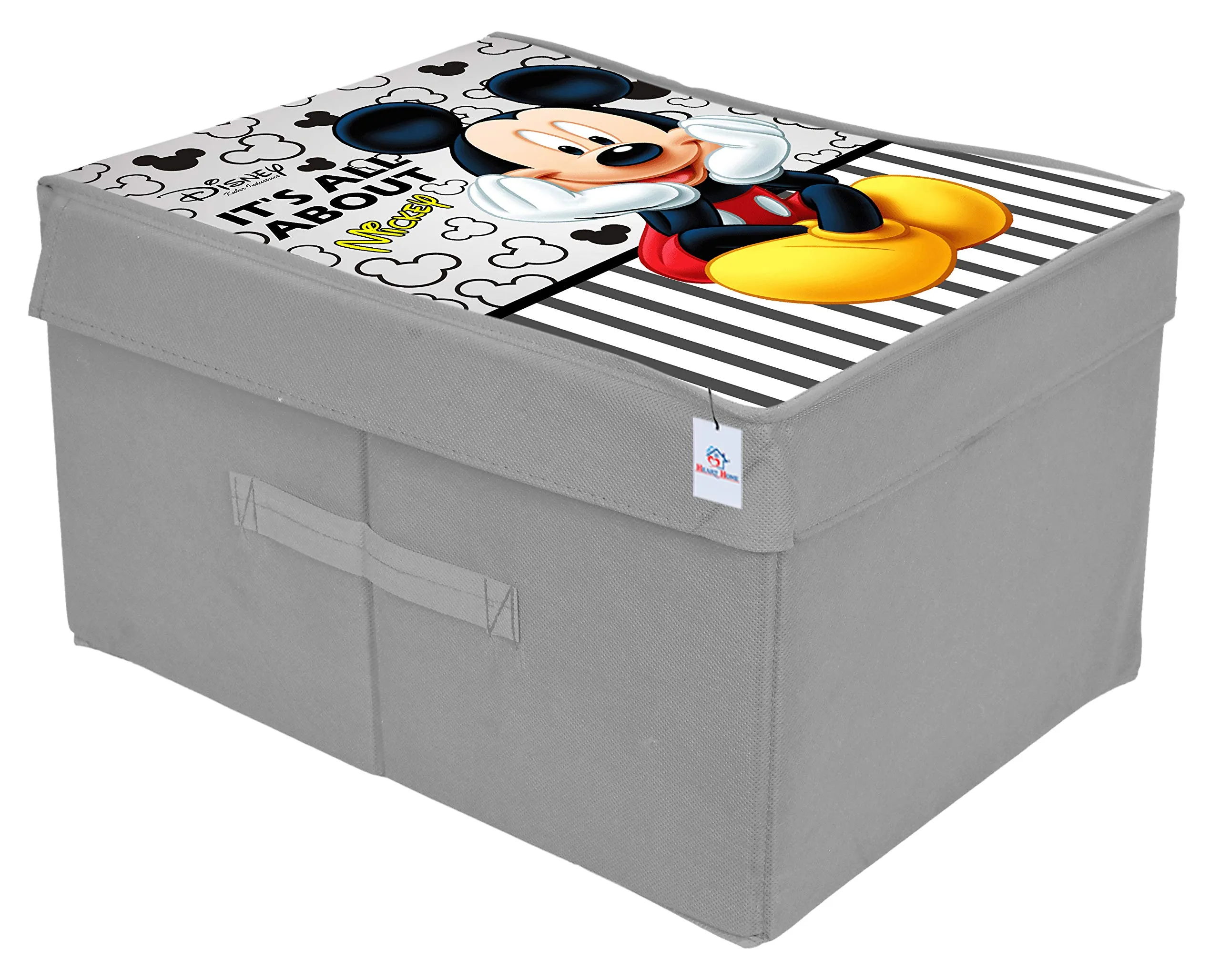 Heart Home Disney Mickey Print Non Woven 2 Pieces Fabric Foldable Saree,Shirt Cover Storage Organizer Box with With Lid, Extra Large (Grey)-HHEART16314