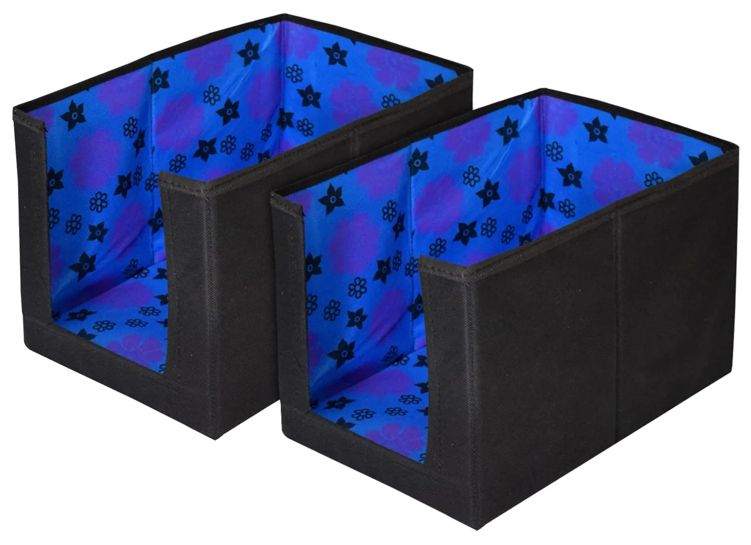 Heart Home Flower Printed Multiuses Non-Woven Closet Organizer With Handles- Pack of 2 (Black & Blue) -HS43HEARTH26519