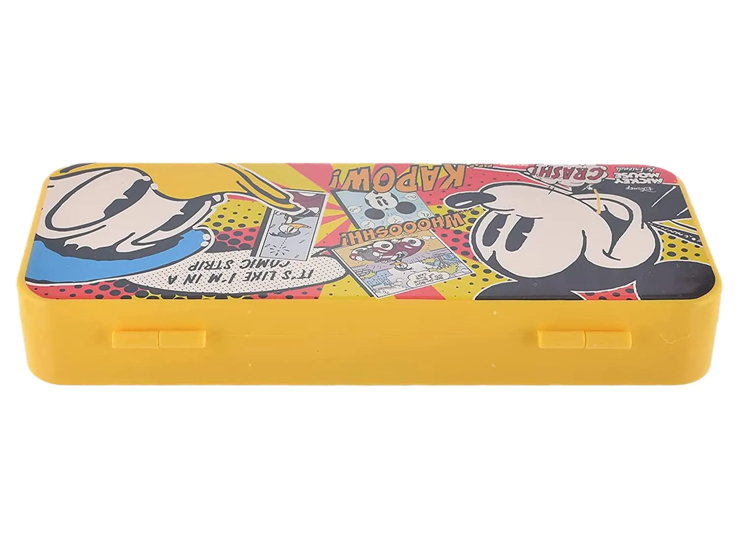 Heart Home Mickey Mouse & Friends Printed Durable Plastic Pencil Box, Pencil Case for School Kids with Number Lock System & Accessories (Yellow)-50HH01274