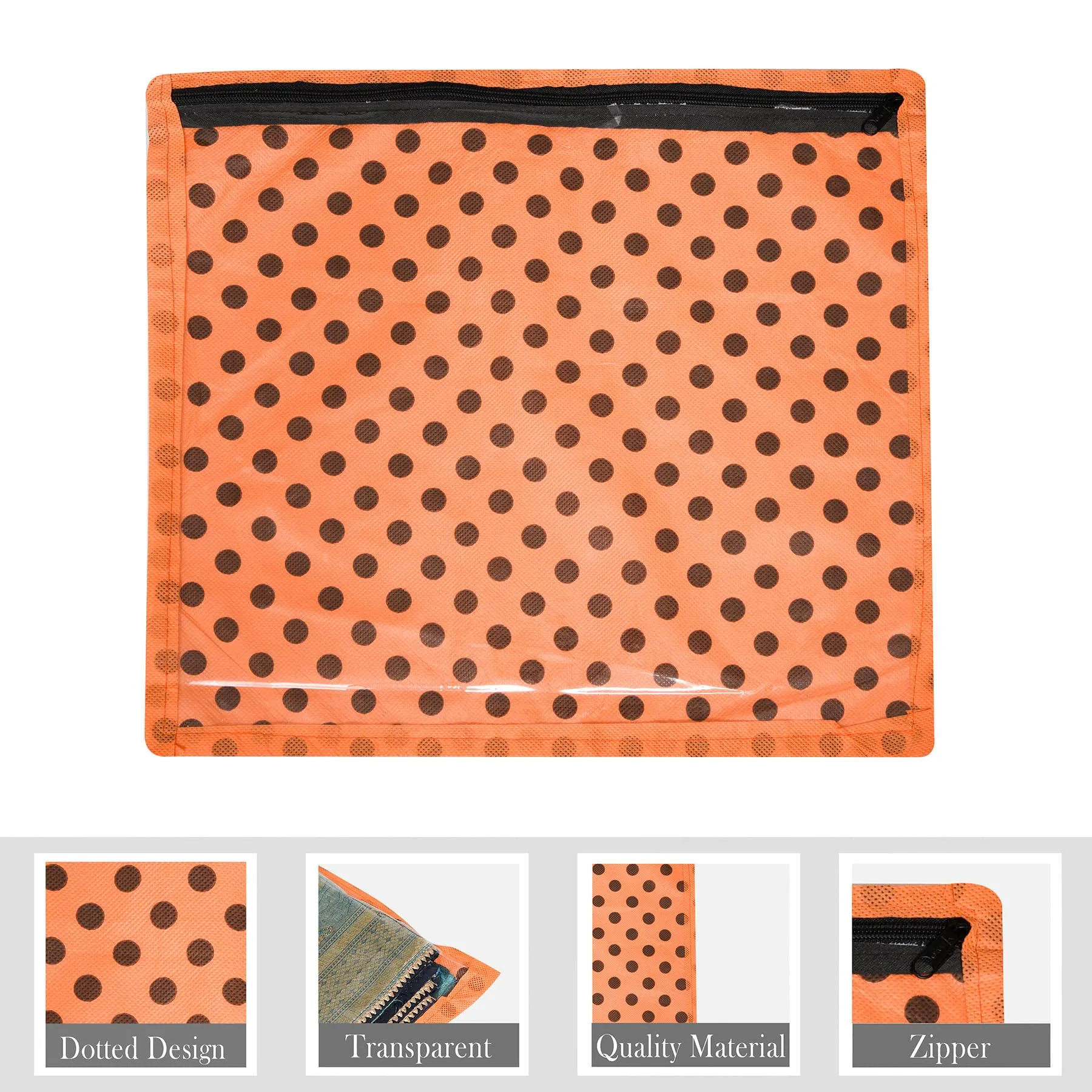 Heart Home Saree Cover | Clothes Storage Bag | Single Packing Saree with Zip Closure | Wardrobe Organizer | Cloth Stoarge Organizer | Dot Design | Pack of 6 | Orange