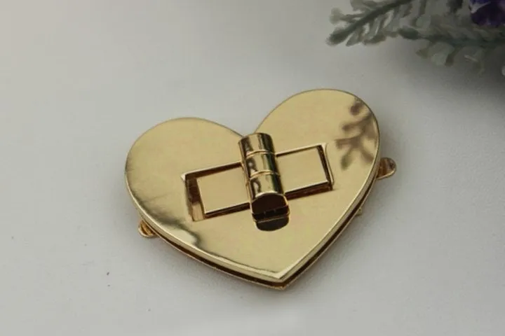 Heart Twist Turn Lock 50mm 2" Purse Charm Organizer Luggage Hardware Antique Gold Lock And Key Closure Small Bag Clutch Metal Accessories