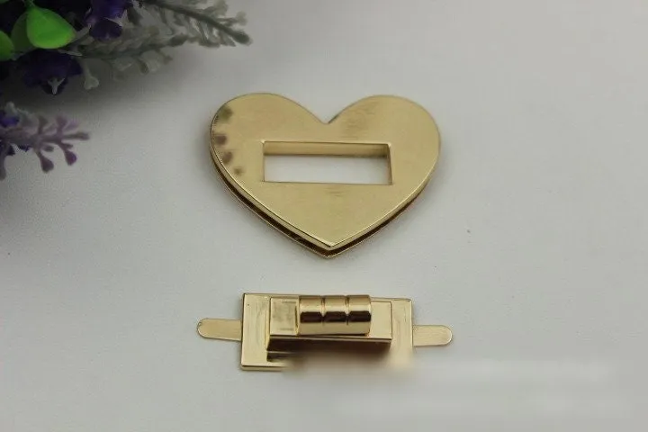 Heart Twist Turn Lock 50mm 2" Purse Charm Organizer Luggage Hardware Antique Gold Lock And Key Closure Small Bag Clutch Metal Accessories