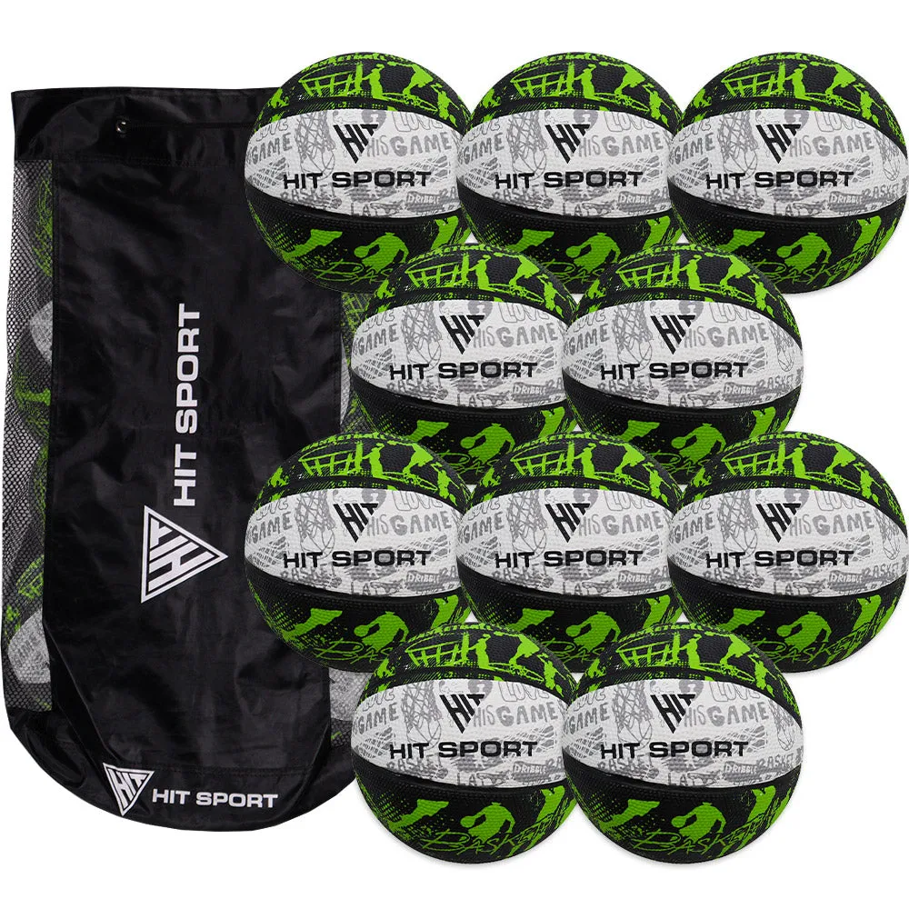 Hit Sport Basketball (10 Pack with Carry Bag) | Size 3 (Green)