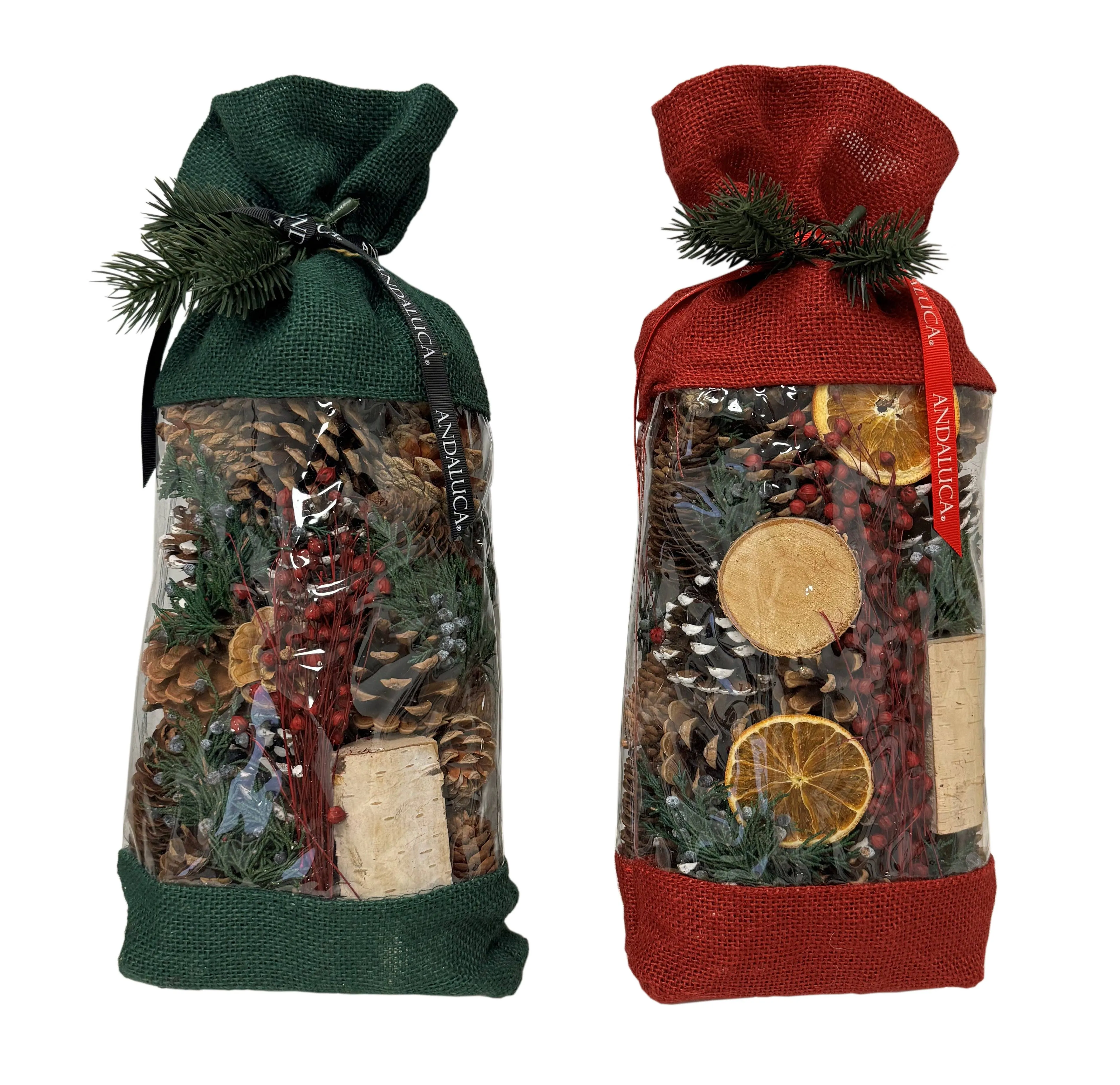 Holiday Memories Burlap Pinecone Bag