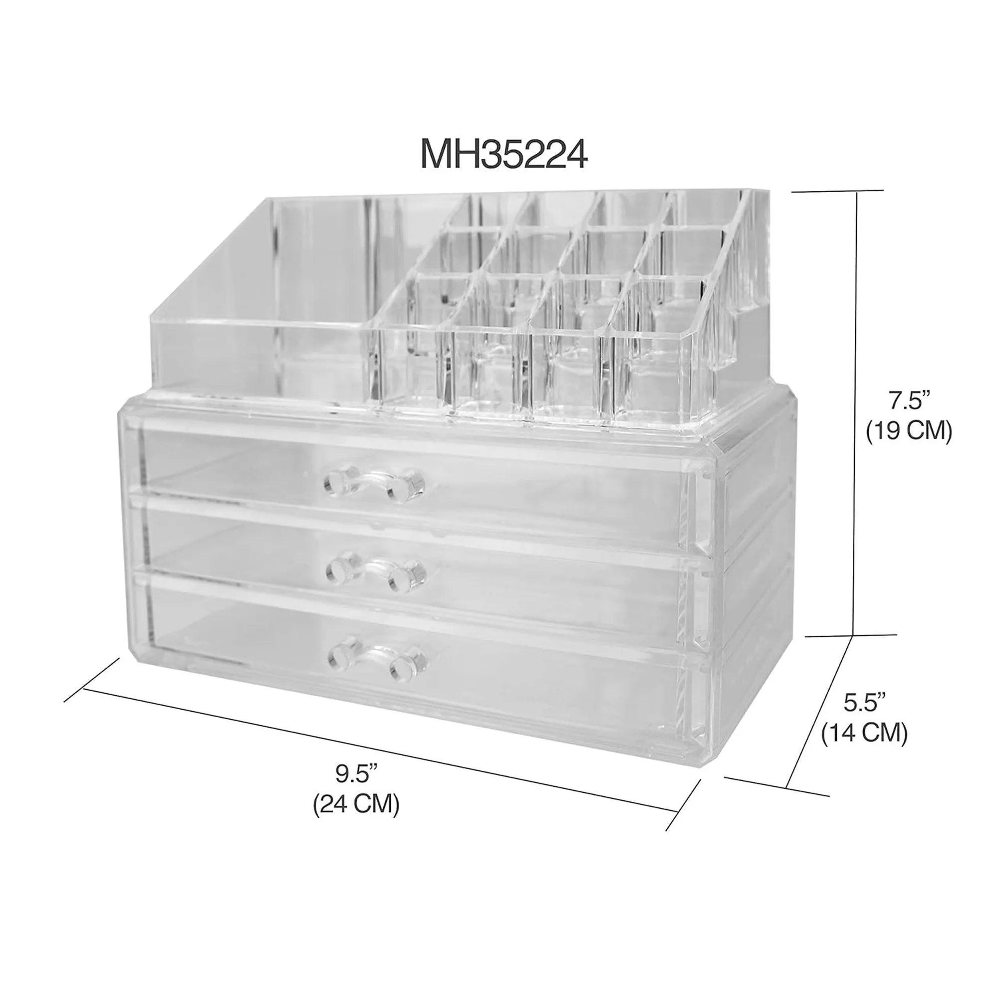 Home Basics 3 Tier Make-Up Cosmetic Organizer, 23 Compartments, Clear, 9.5x5.5x7.5 Inches