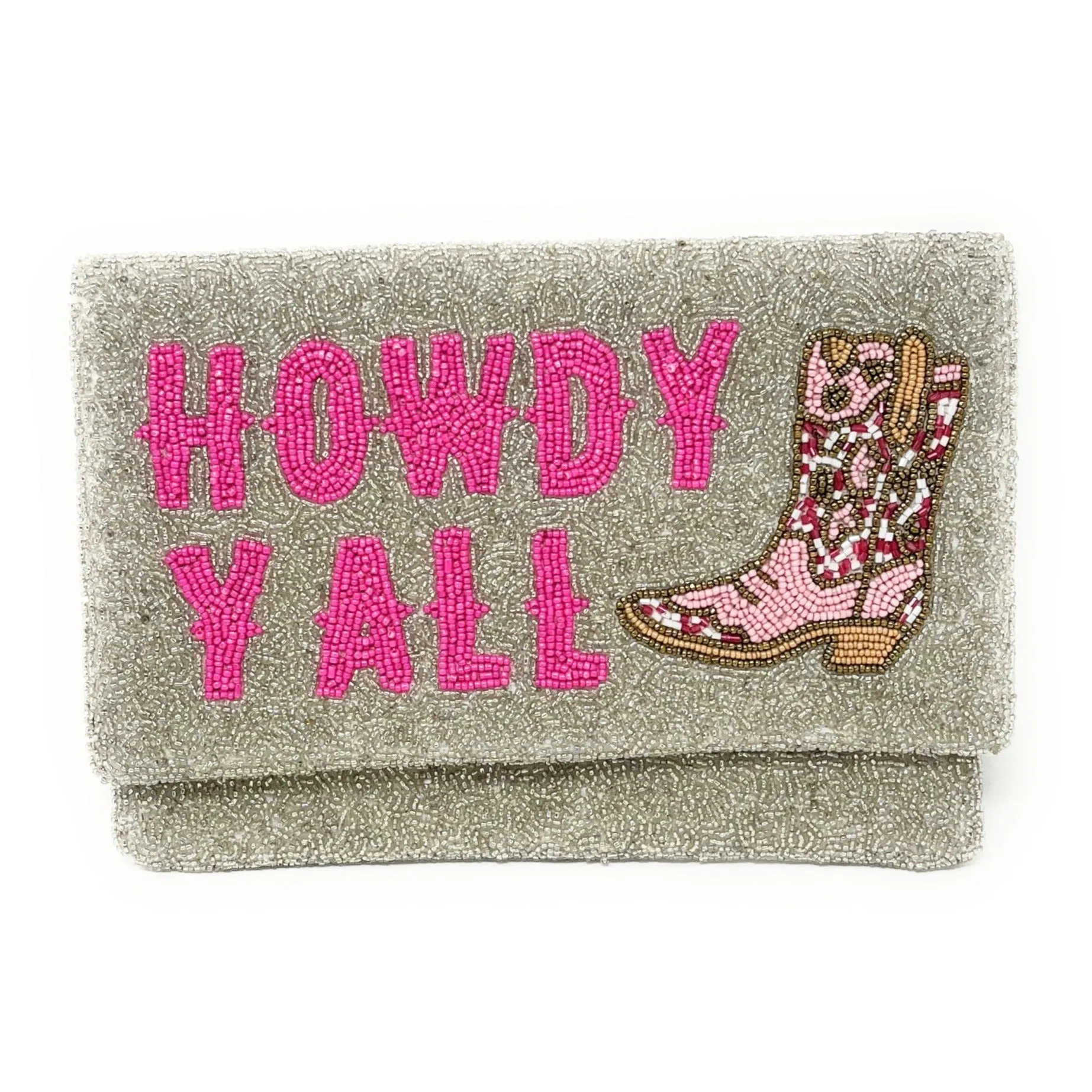 Howdy Beaded Clutch Purse (Silver)