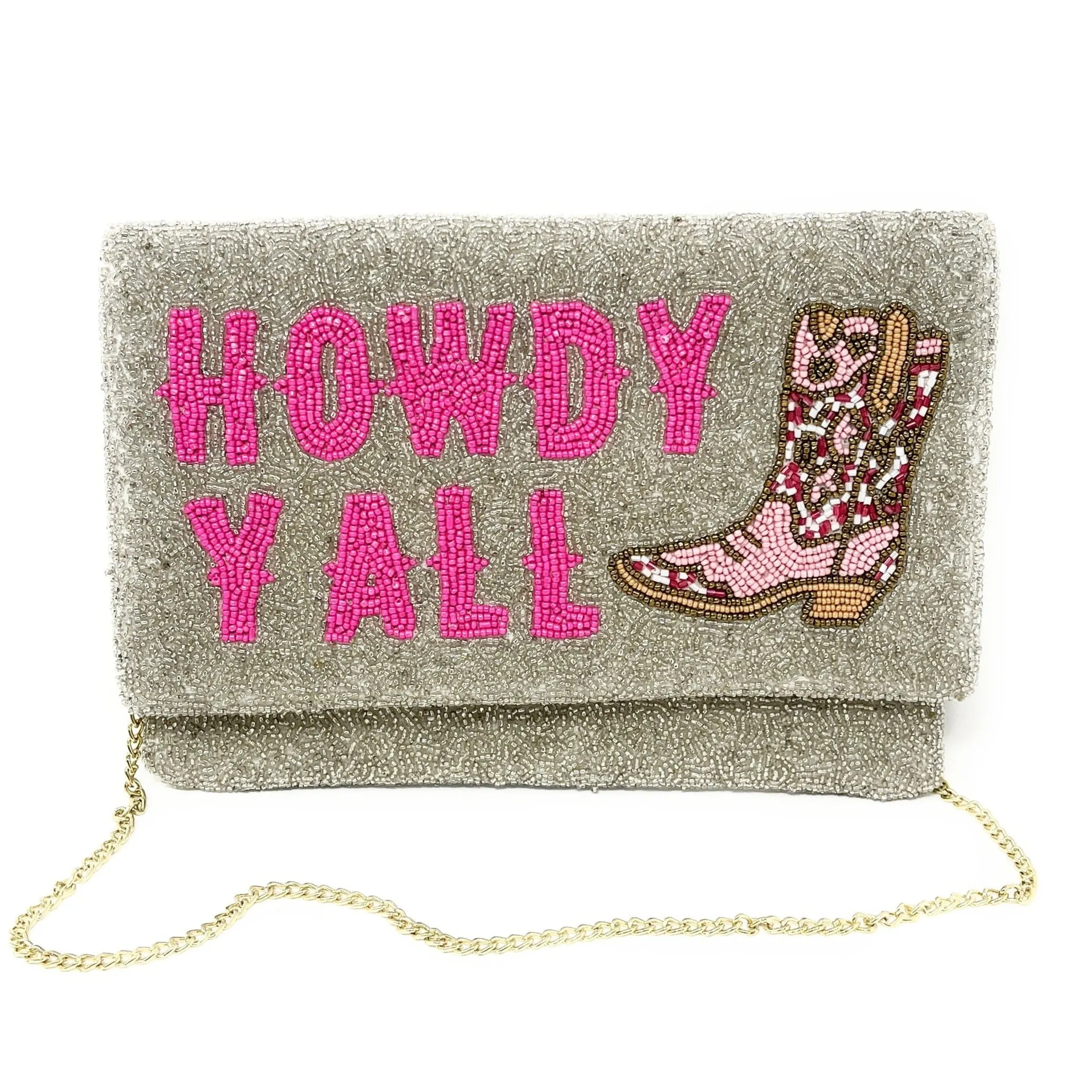 Howdy Beaded Clutch Purse (Silver)