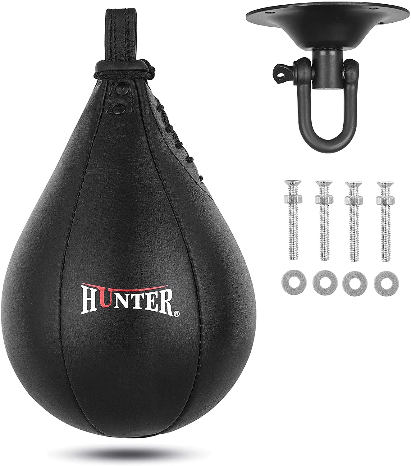 HUNTER Speed Ball Boxing Cow Hide Leather MMA Speed Bag Muay Thai Training Speed Bag Punching Dodge Striking Bag Kit with Hanging Swivel for Workout