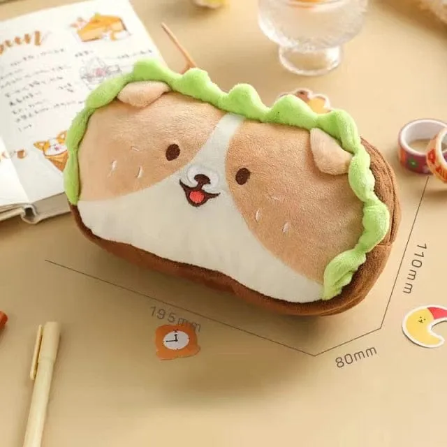 Kawaii Dog Roll Burger Pencil Case