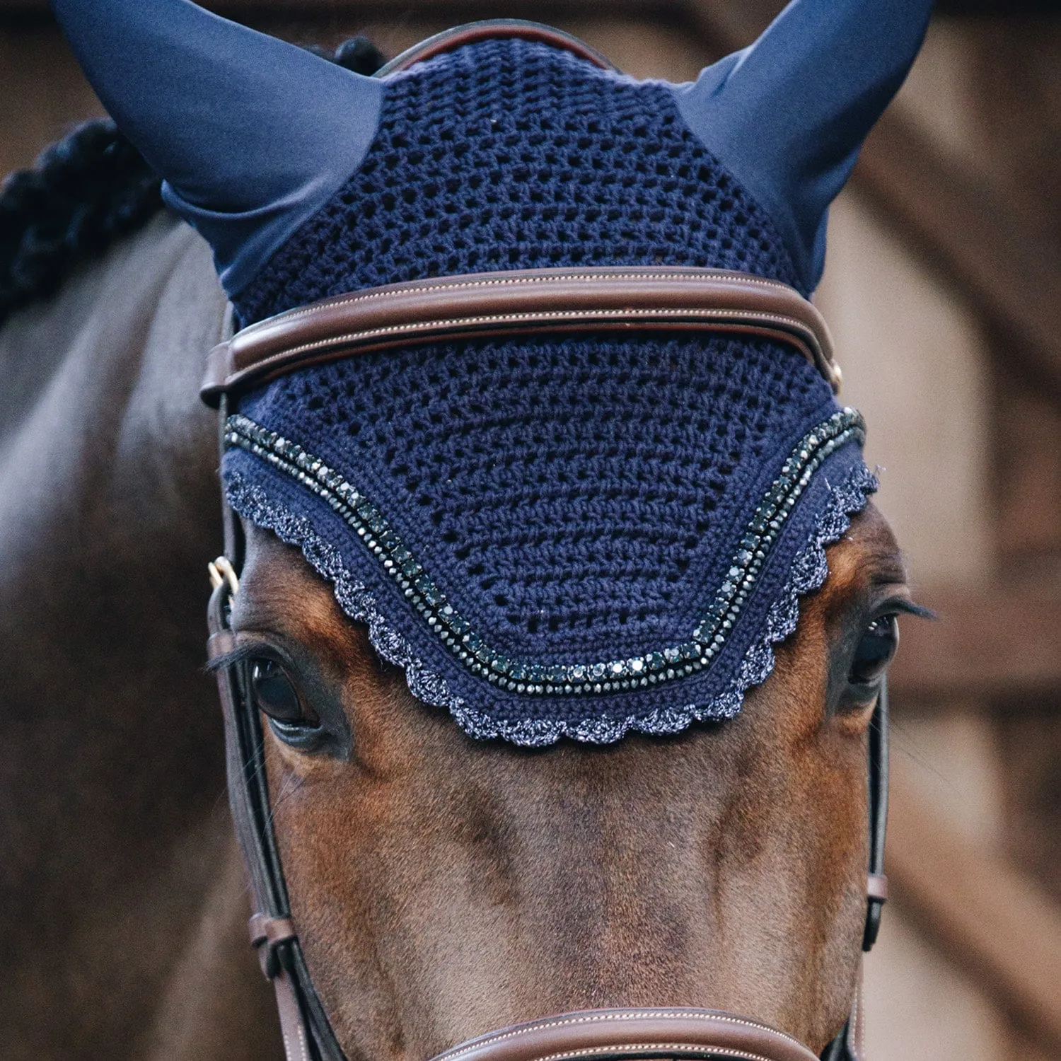 Kentucky Horsewear Wellington Stone and Pearl Fly Veil - Dark Navy