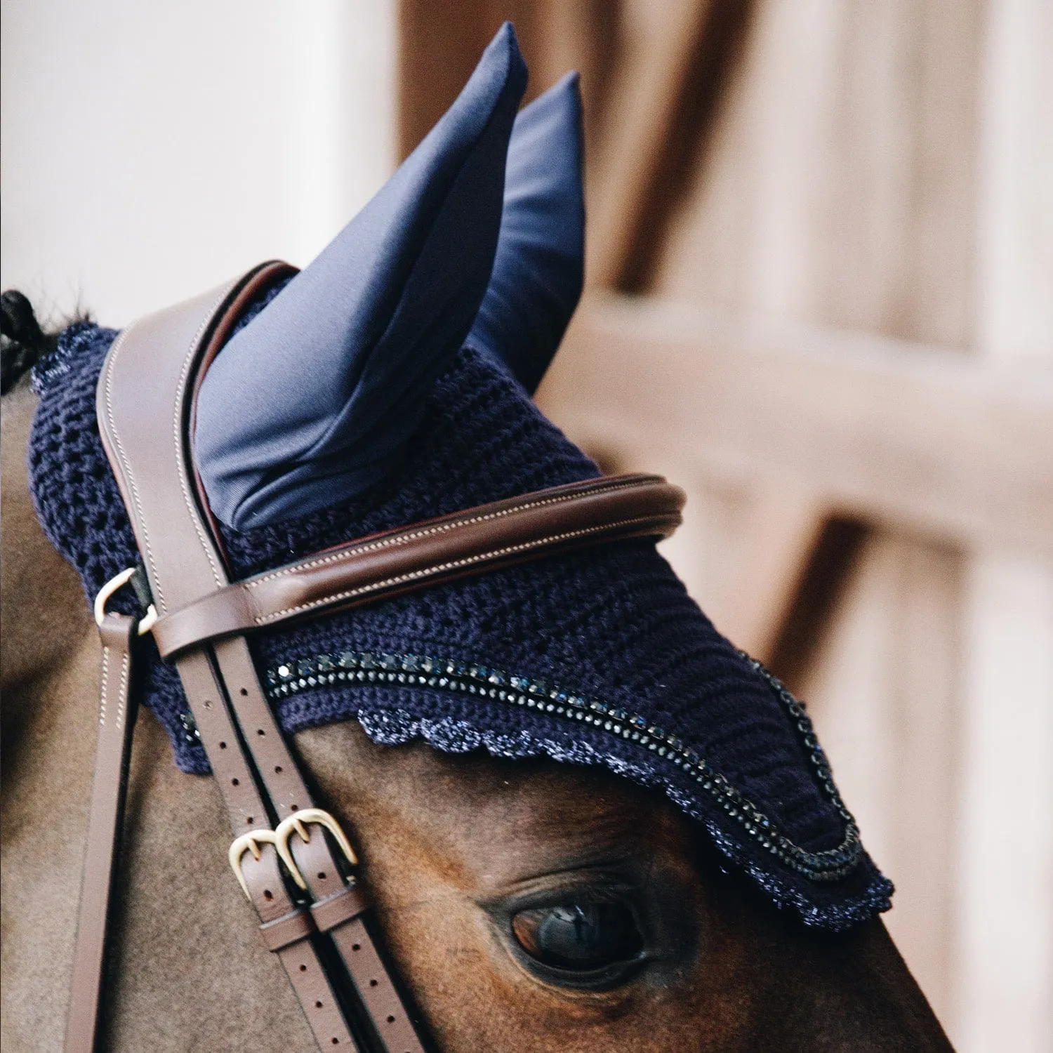 Kentucky Horsewear Wellington Stone and Pearl Fly Veil - Dark Navy