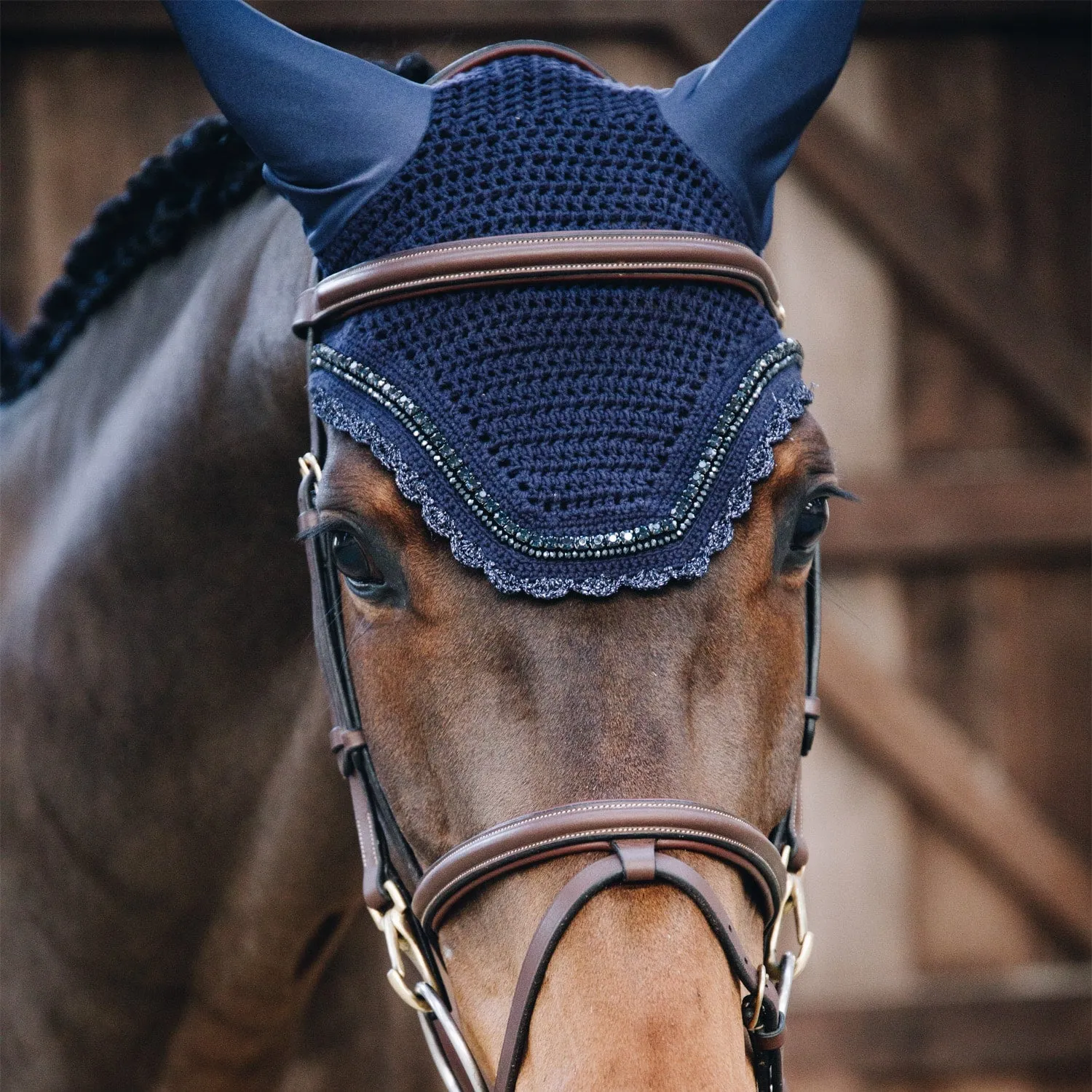 Kentucky Horsewear Wellington Stone and Pearl Fly Veil - Dark Navy