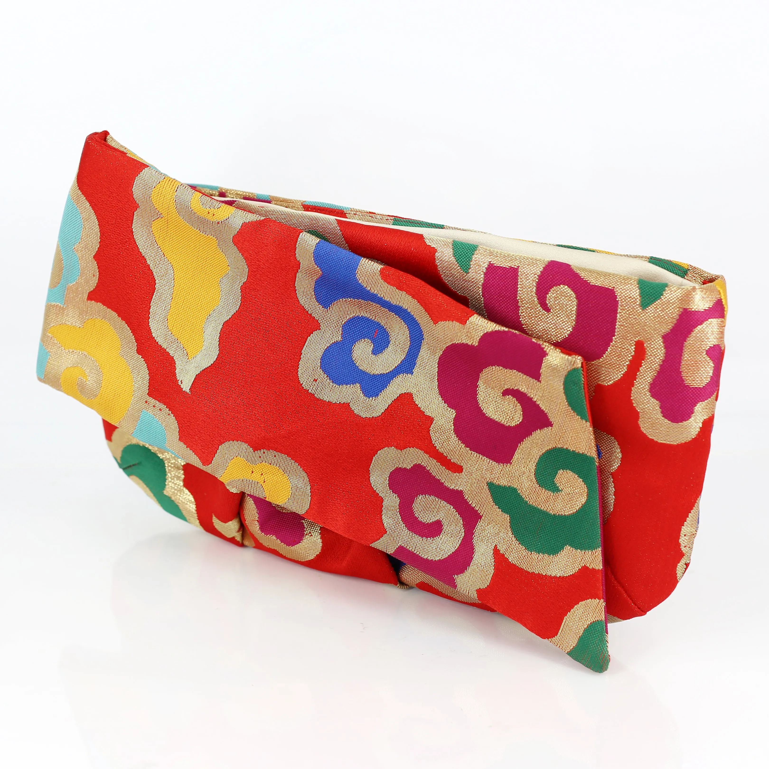 Kimono Obi Bow Clutch Bag | Clouds on Red | Upcycled from vintage Japanese Silk