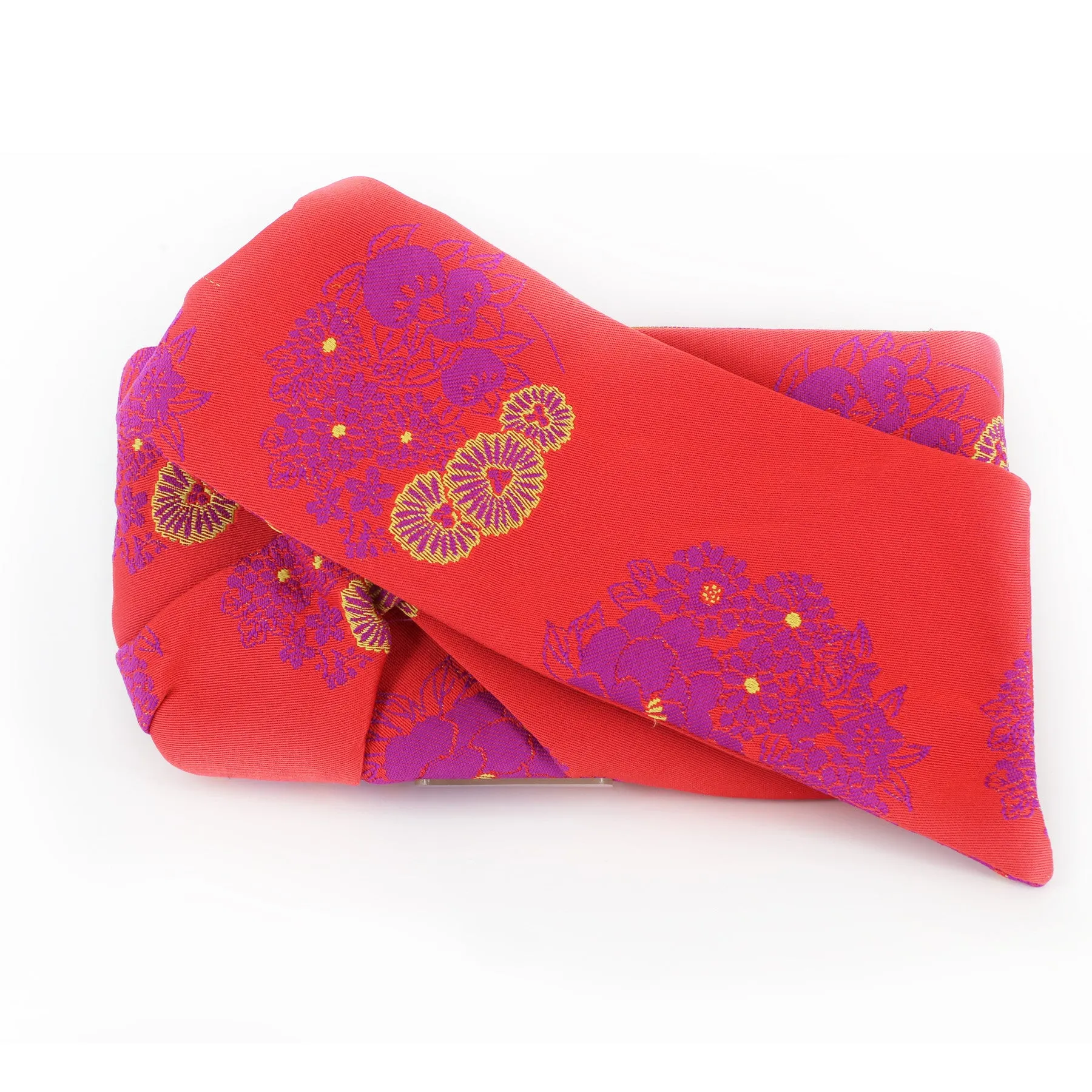 Kimono Obi Bow Clutch | Floral on Red | Upcycled from vintage Japanese Yukata Obi