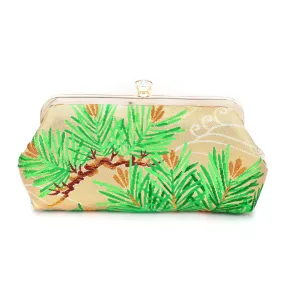 Kimono Pine Tree Clutch Purse in Green Gold Silver | Upcycled from vintage Japanese Obi