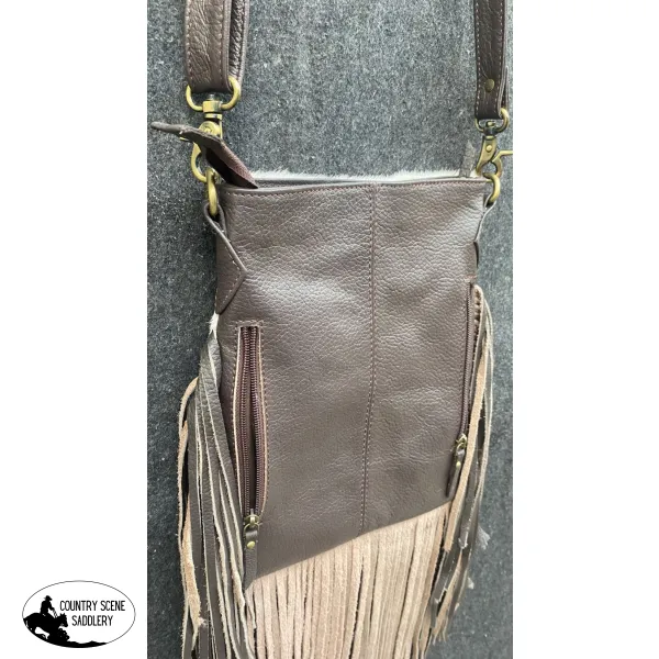 Klassy Cowgirl Leather Crossbody Bag with hair on cowhide