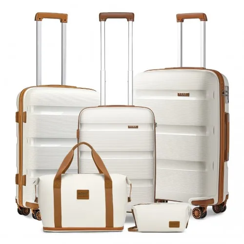 Kono 20/24/28'' Hard Shell PP Suitcase Set & EA2212 Travel Bag Set - Cream | Durable & Stylish Luggage