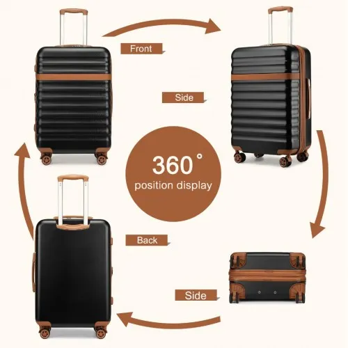 Kono 24 Inch Expandable Lightweight Hard Shell Check-In Suitcase with TSA Lock - Black/Brown