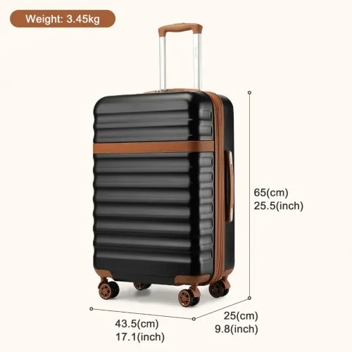 Kono 24 Inch Expandable Lightweight Hard Shell Check-In Suitcase with TSA Lock - Black/Brown