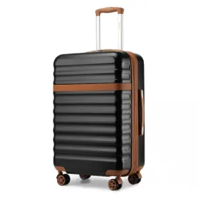 Kono 24 Inch Expandable Lightweight Hard Shell Check-In Suitcase with TSA Lock - Black/Brown