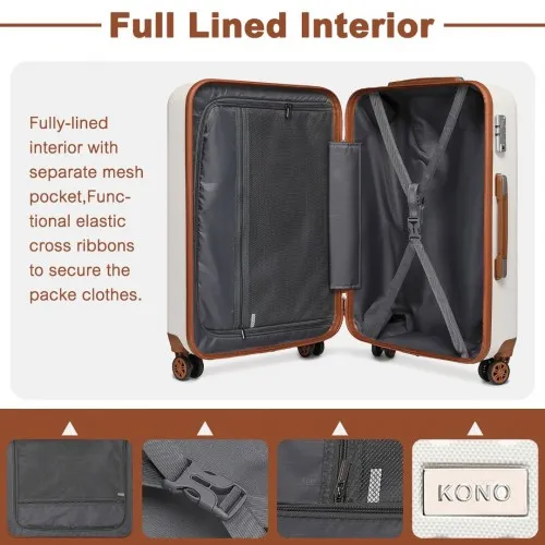 Kono 28 Inch Flexible Hard Shell ABS Suitcase with TSA Lock - Cream | Ultimate Durable, Spacious & Secure Travel Companion