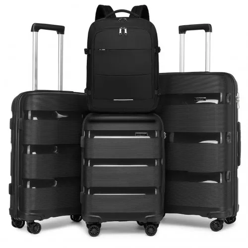 Kono 4-Piece Travel Set: 20-24-28 Inch Hard Shell Suitcases   EM2232 Backpack - Black