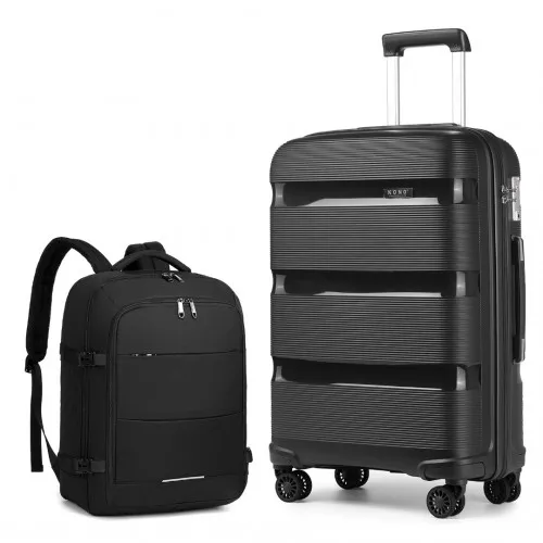 Kono 4-Piece Travel Set: 20-24-28 Inch Hard Shell Suitcases   EM2232 Backpack - Black