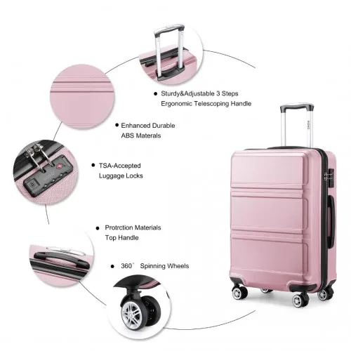 Kono ABS 3 Piece Sculpted Horizontal Suitcase Set - Pink | Durable & Stylish Luggage