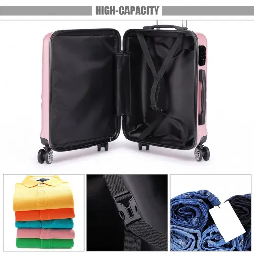 Kono ABS 3 Piece Sculpted Horizontal Suitcase Set - Pink | Durable & Stylish Luggage