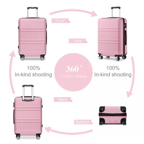 Kono ABS 3 Piece Sculpted Horizontal Suitcase Set - Pink | Durable & Stylish Luggage