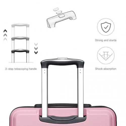 Kono ABS 3 Piece Sculpted Horizontal Suitcase Set - Pink | Durable & Stylish Luggage