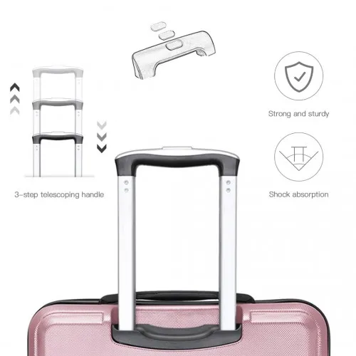 Kono ABS 3 Piece Sculpted Horizontal Suitcase Set - Pink | Durable & Stylish Luggage