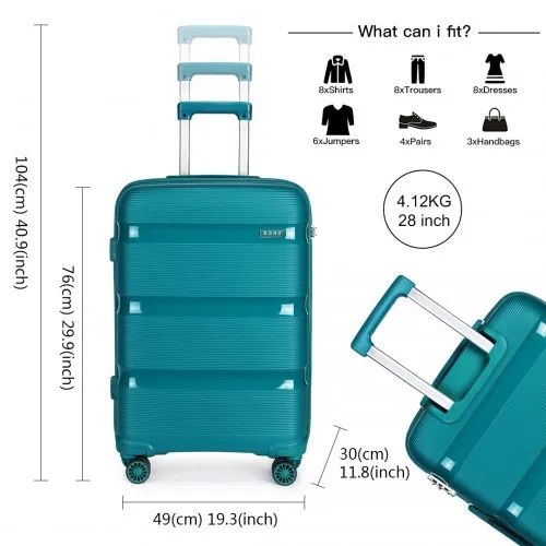 Kono Bright Hard Shell PP Suitcase Set - 3 Pieces - Blue/Green - Classic Collection