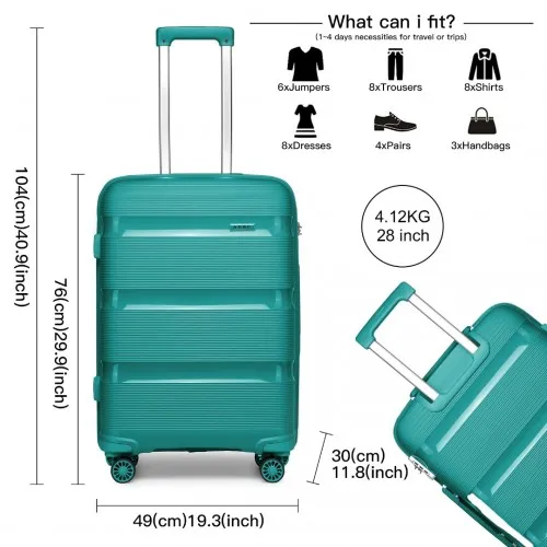 Kono Bright Hard Shell PP Suitcase Set - 3 Pieces - Blue/Green - Classic Collection